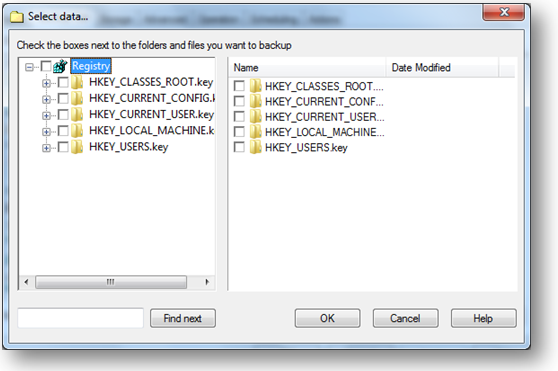 Windows Registry Backup: Selecting Elements