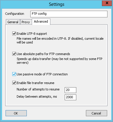 Selecting Active/Passive FTP Connection Type