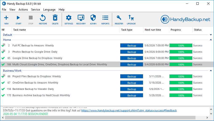 Screenshot of multi cloud data backup solution